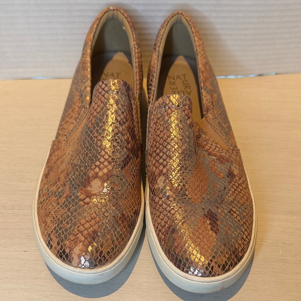 Naturalizer Rose Gold & Brown Snake Print Loafers